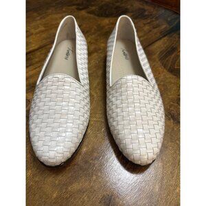 Vintage Woven Slip-On Flats By Trotters Liz Loafer White Leather Women 11W